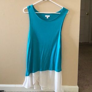 Teal and white tank top size L